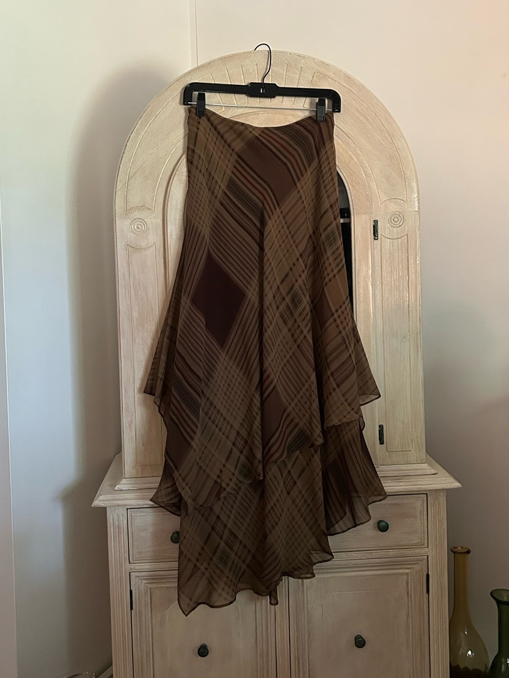 NWOT Lauren Ralph Lauren Vintage Taupestone Plaid Silk Chiffon Maxi Skirt